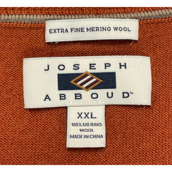 Joseph Abboud XXL Extra Fine Merino Wool V-Neck Sweater Rust Brown - Picture 3 of 9